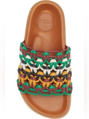 Chloé Wavy Flatform Crochet Leather Slide Sandal